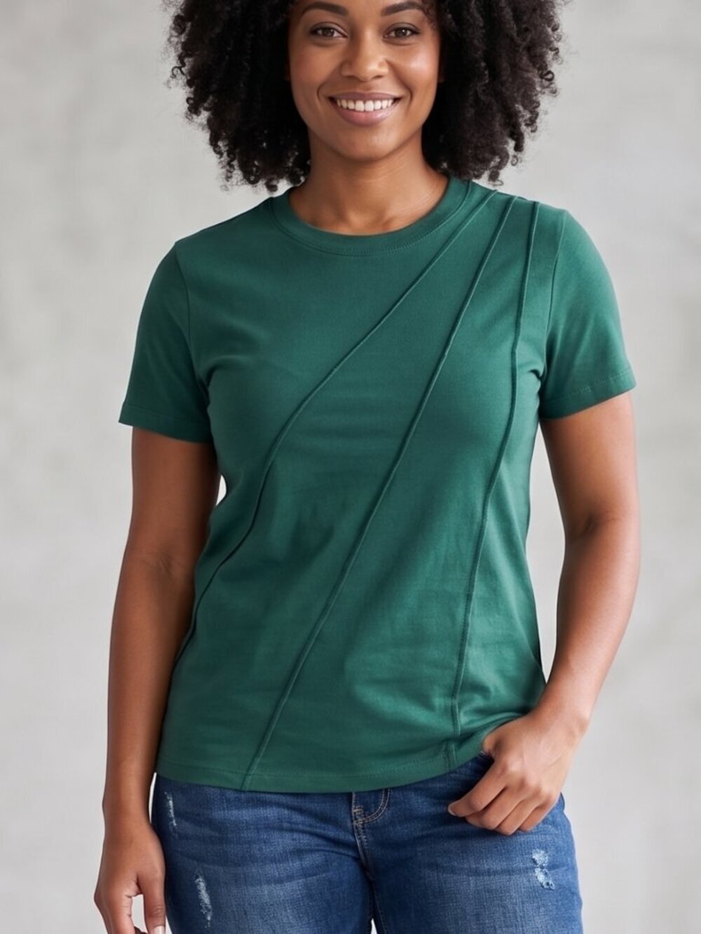 NWT | LUXVEER Emerald Green Diagonal Pleated Geometric Short Sleeve Top | 2XL